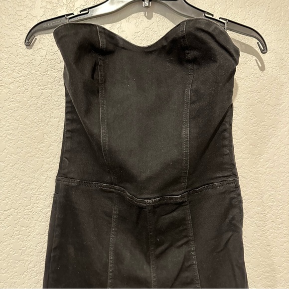 New Zara Strapless Black Denim TRF Stretchy Jumpsuit Small Medium 8197/249 - Picture 6 of 13